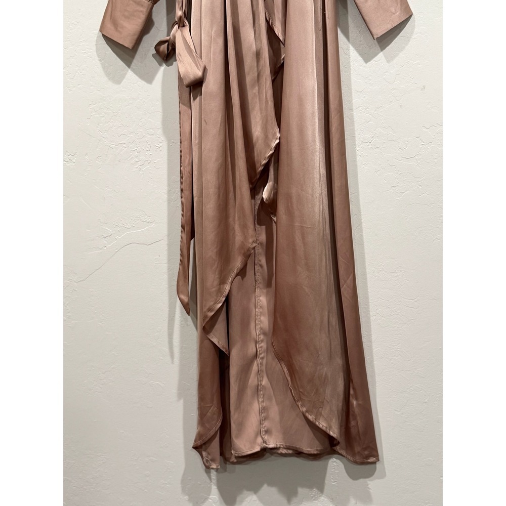 Baltic Born Katya High-Low Wrap Dress Champagne Taupe Satin DD2222 Small - Picture 10 of 11